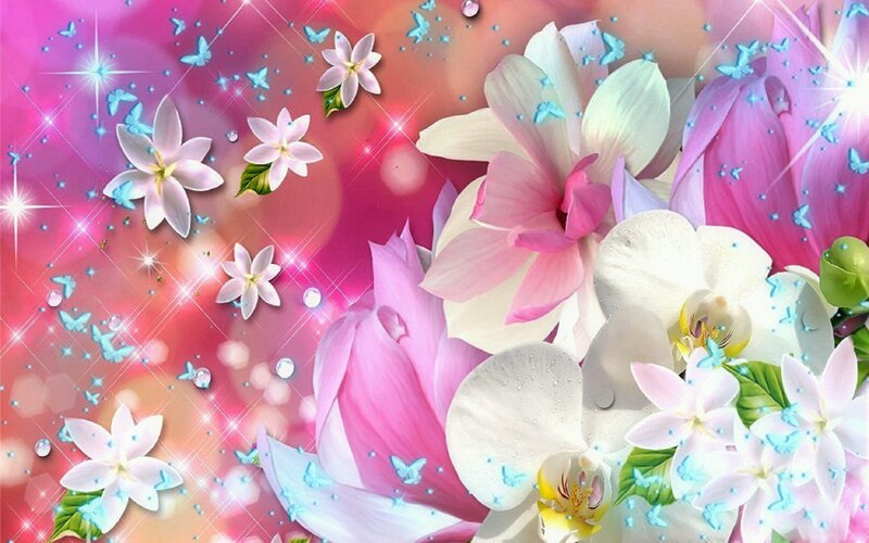 Pink and White Flowers — Dreamy, Digital Art