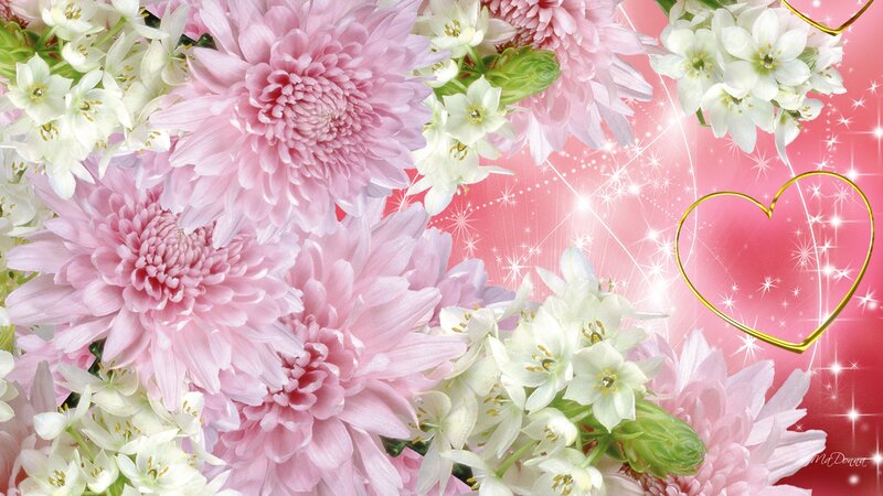 Pink and White Flowers — Romantic, Digital Art, Heart