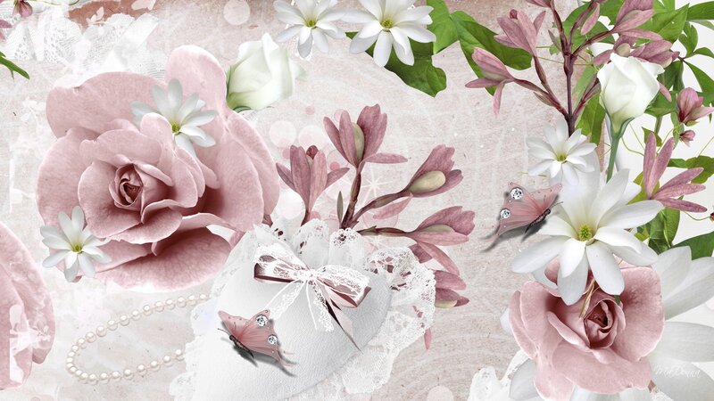 Pink and White Flowers — Romantic, Digital Art