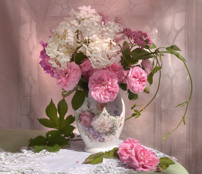 Pink and White Flowers — Serene, Afternoon, Photograph, Vase