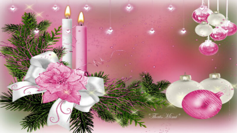 Pink and White Ornaments — Festive, Winter, Digital Art