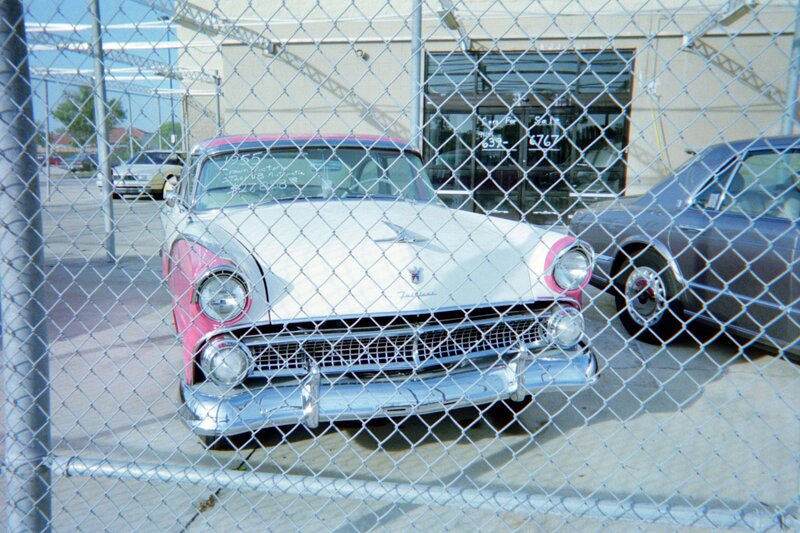 Pink and White Vintage Car