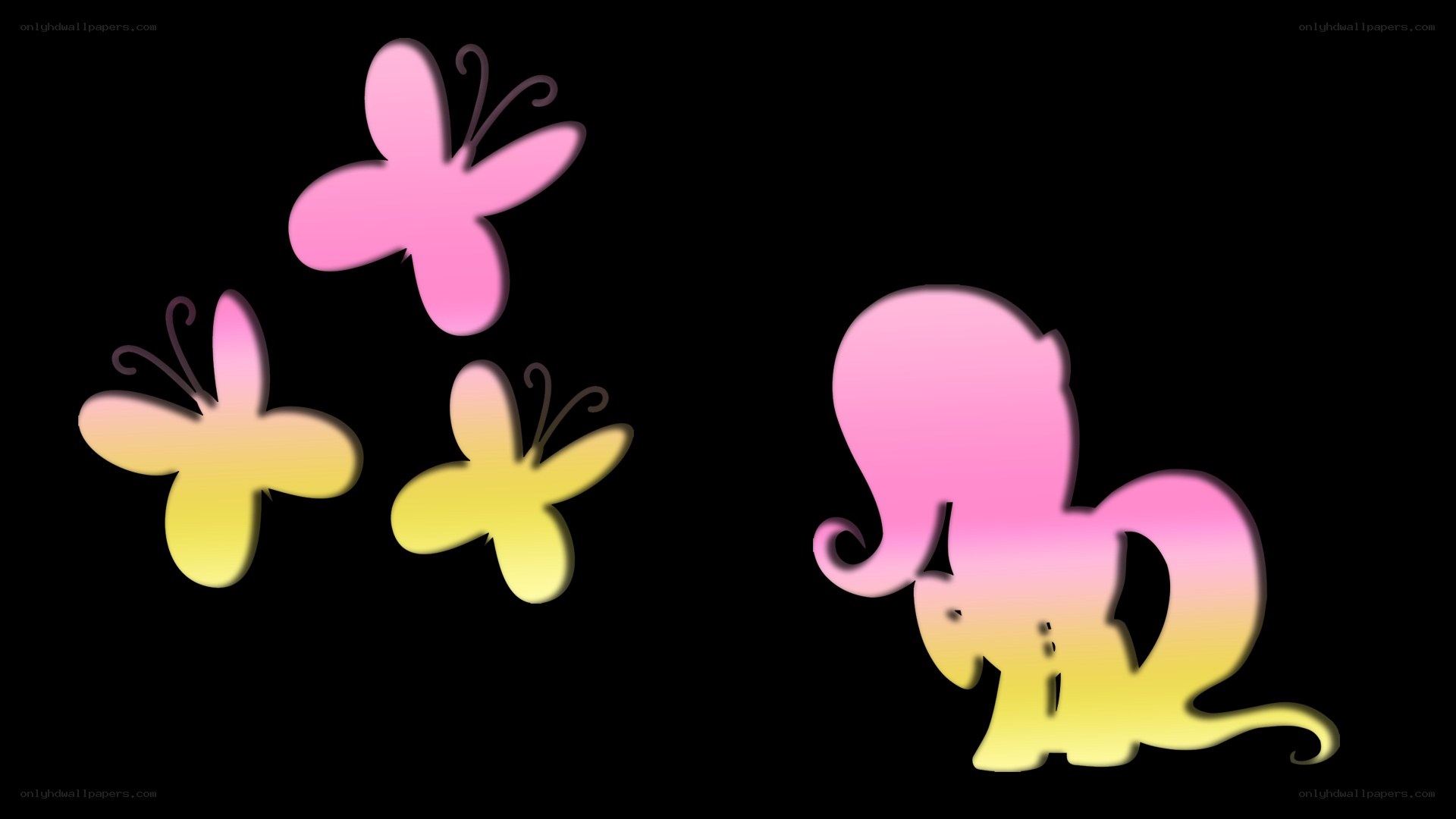 Pink and yellow butterfly silhouettes