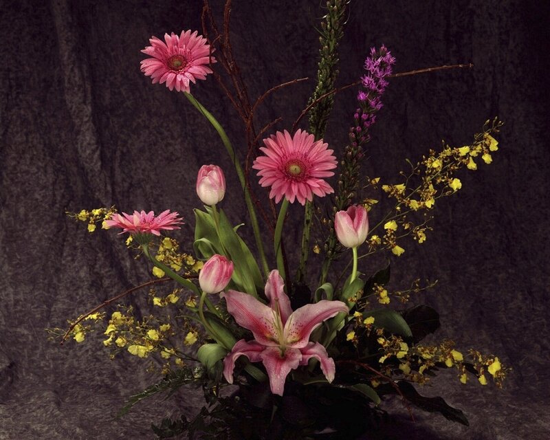 Pink and yellow flower arrangement