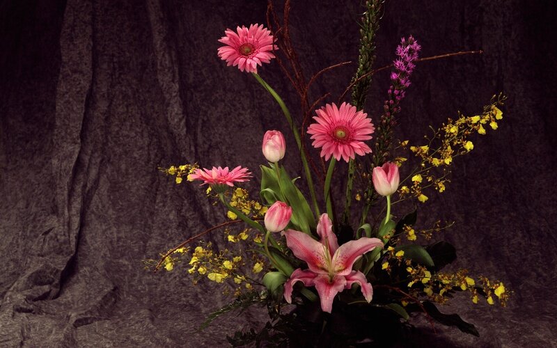 Pink and yellow flower arrangement