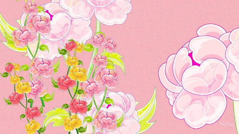 Pink and Yellow Flowers — Calm, Digital Art