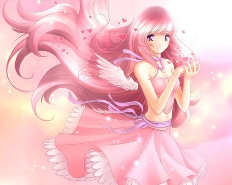 Pink angel with flowing hair