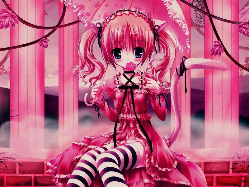 pink anime girl with cat ears
