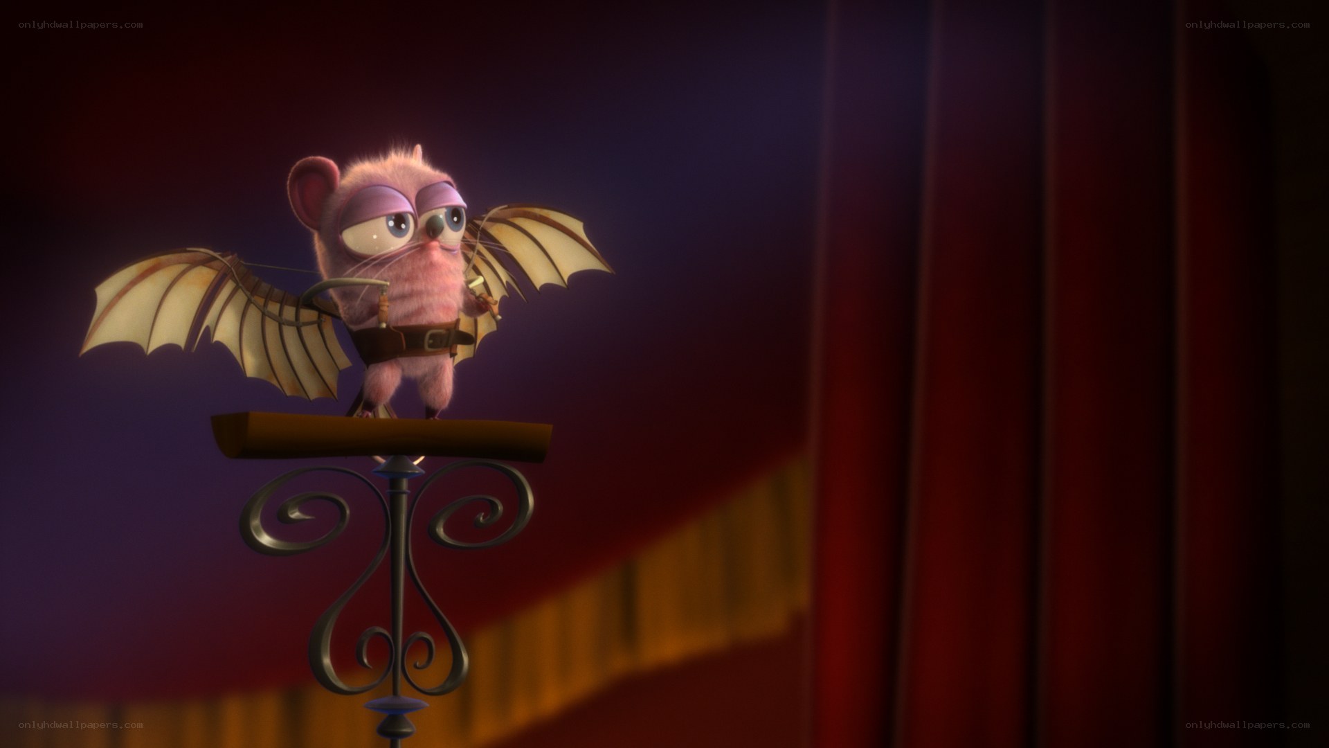 pink bat character on stage