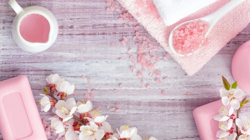 Pink Bath Products on Wood