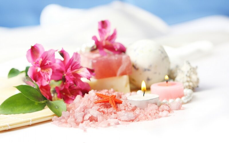 Pink Bath Salts and Candles — Serene