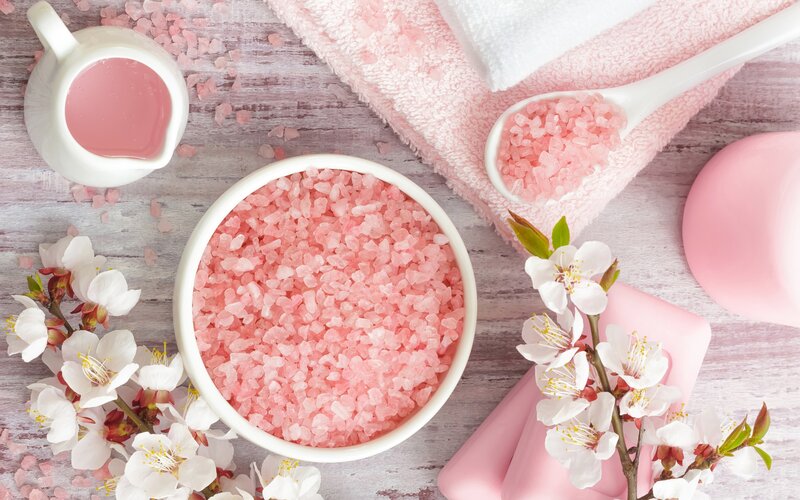 Pink Bath Salts and Flowers