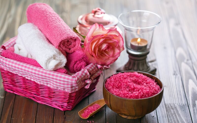 Pink Bath Salts and Towels