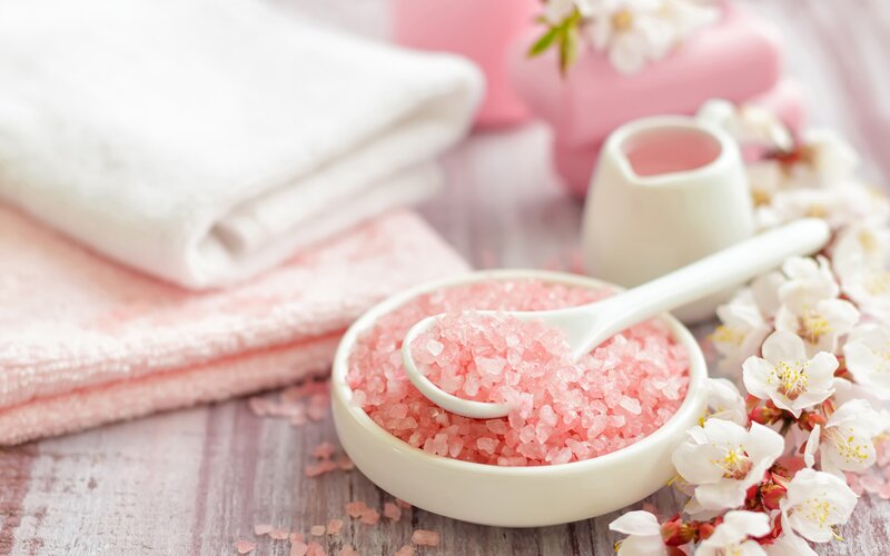 Pink Bath Salts in Bowl