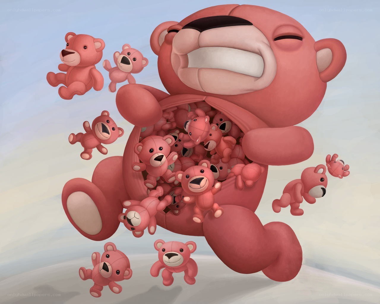 Pink bear with baby bears