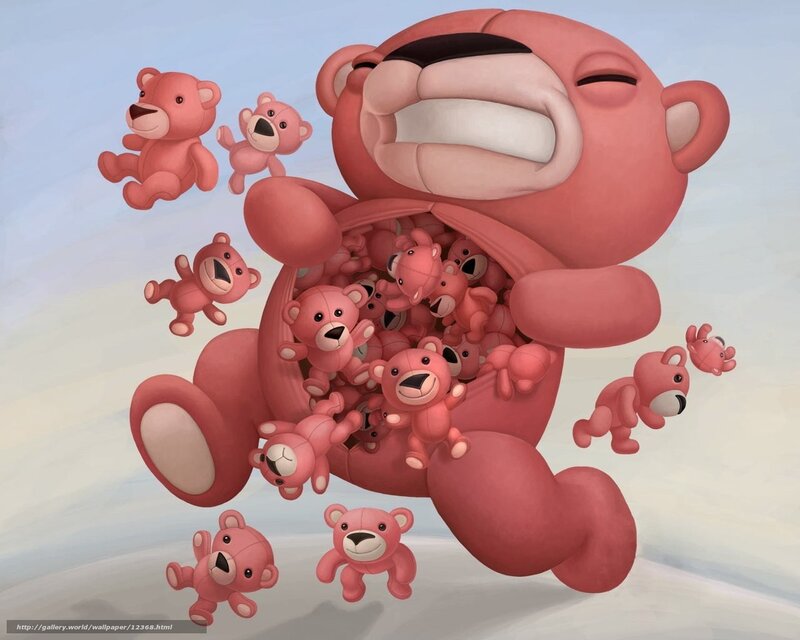 Pink bear with many smaller bears