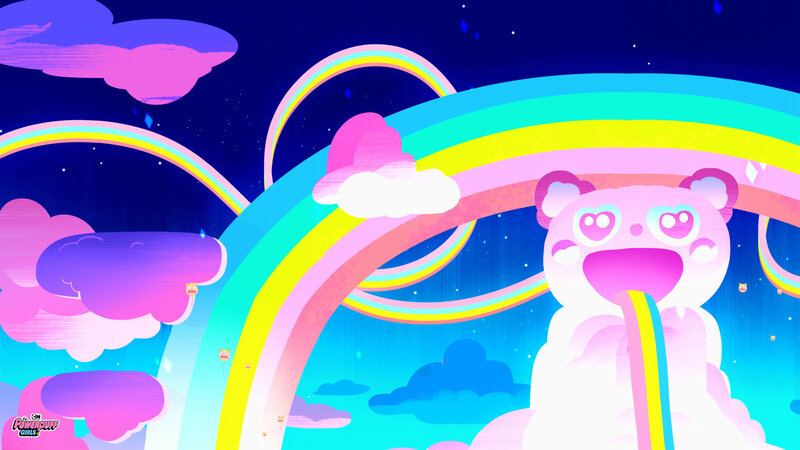 Pink Bear with Rainbow