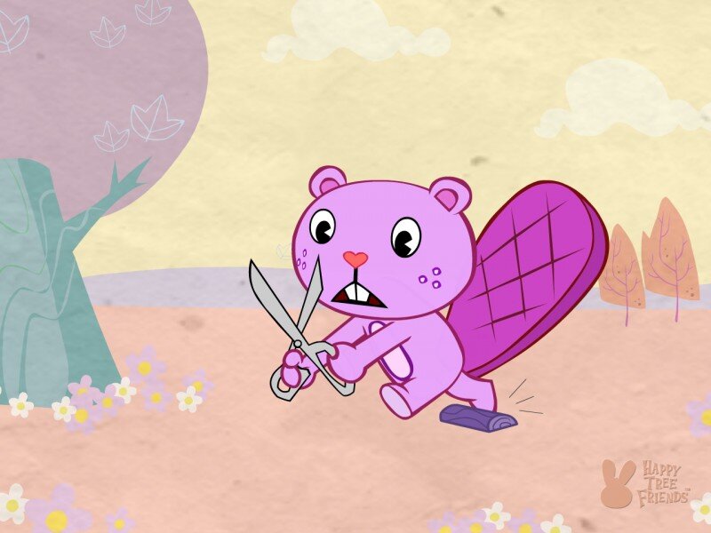 Pink Beaver Holding Scissors