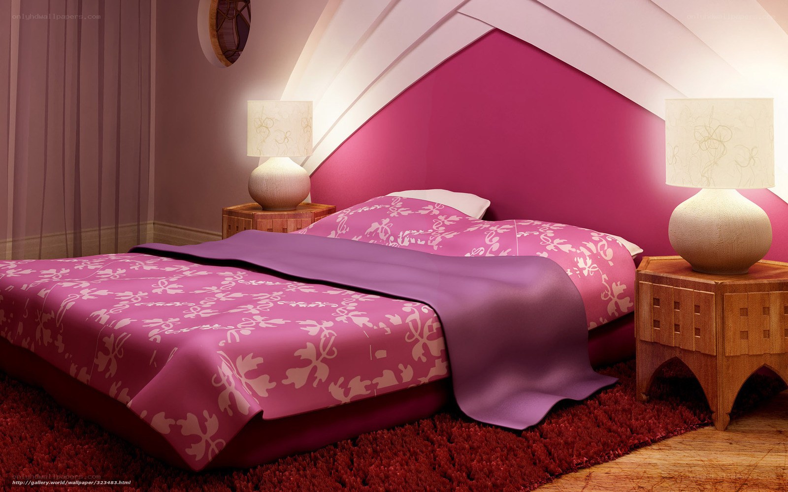 Pink bedroom with floral bedding