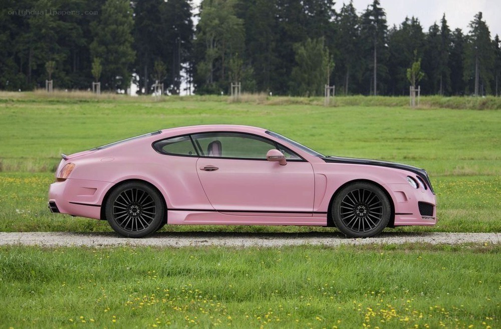 Pink Bentley in a field