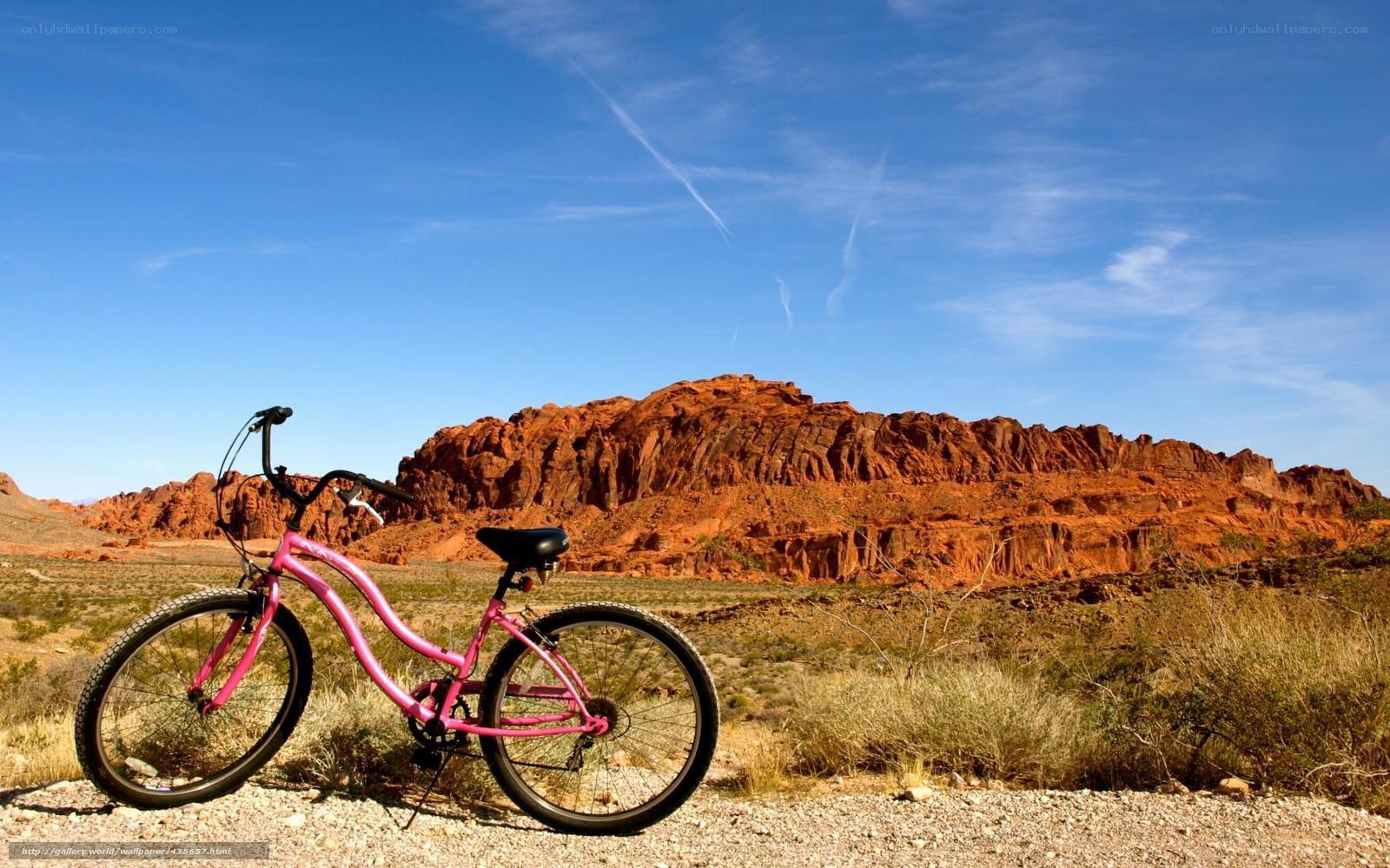 Pink bike in desert landscape