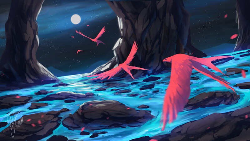 Pink Birds Flying
