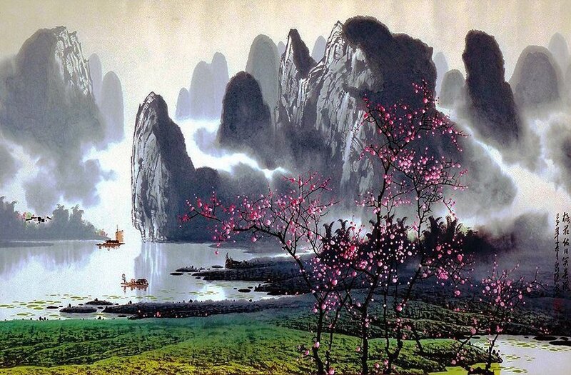 Pink Blossoms on River