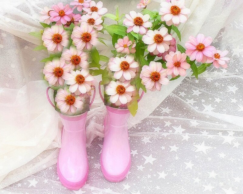 Pink Boots with Flowers — Whimsical