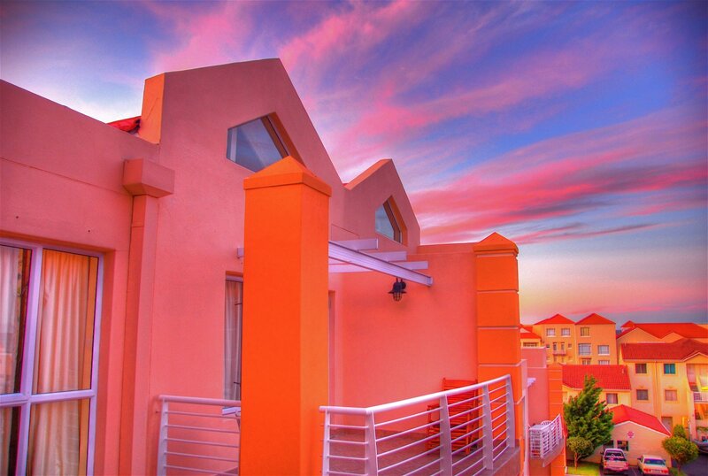 Pink building at sunset