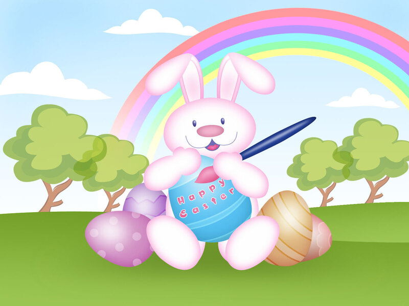 Pink Bunny with Eggs — Green
