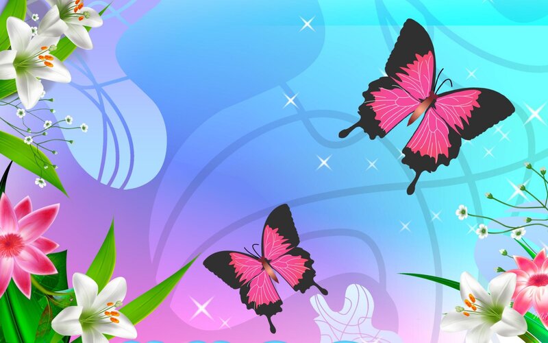 Pink Butterflies and Flowers — Blue