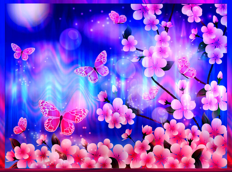 Pink Butterflies and Flowers — Purple