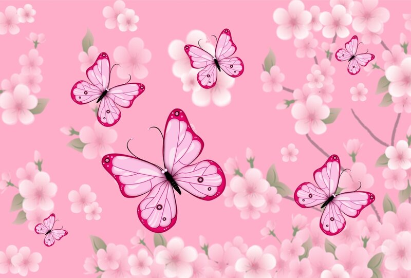 Pink Butterflies and Flowers — Serene, Spring