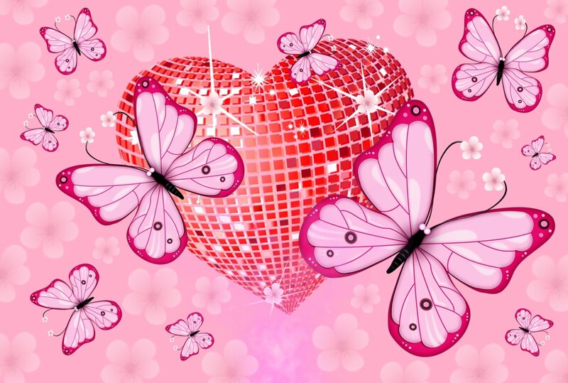 Pink Butterflies and Heart