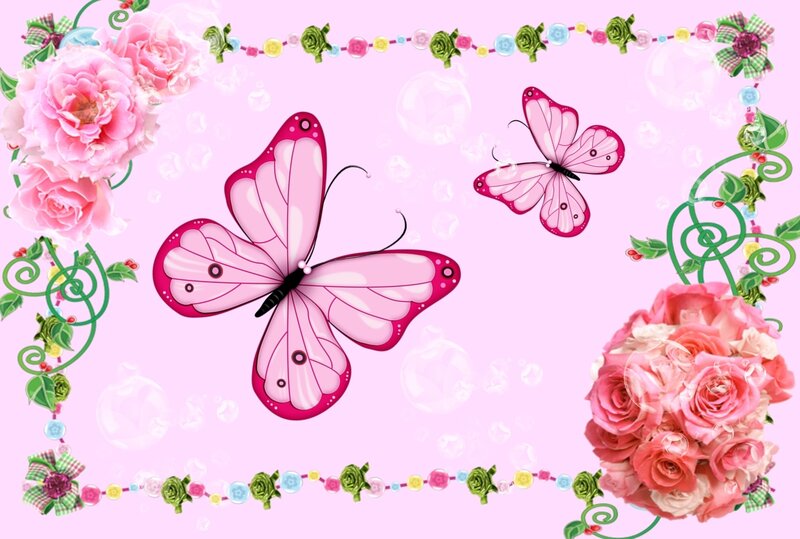 Pink Butterflies and Roses — Whimsical