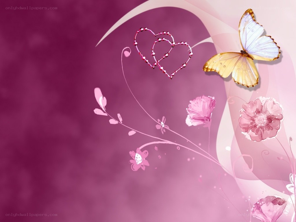pink butterfly and hearts