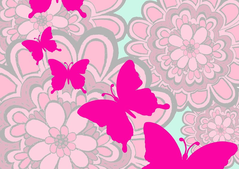 pink butterfly floral pattern