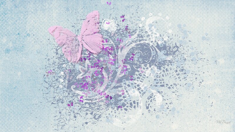 Pink Butterfly on Blue