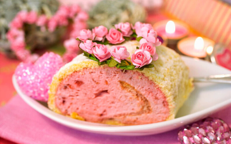 Pink Cake Roll with Flowers