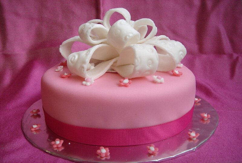 Pink Cake with White Bow