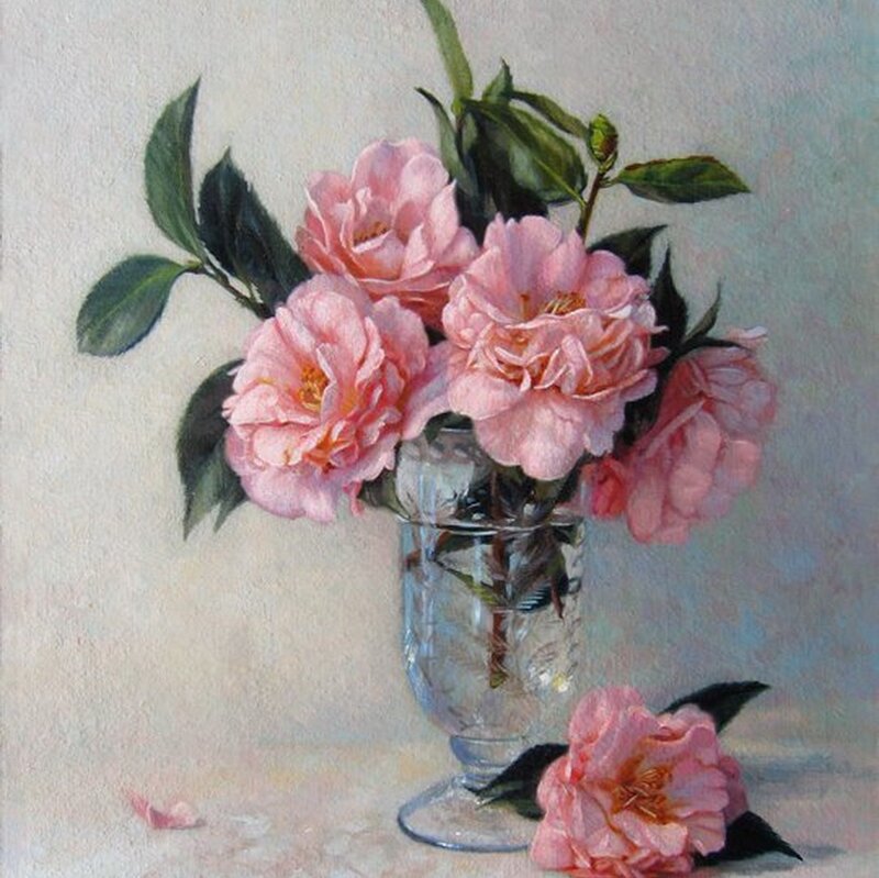 Pink Camellias in Vase