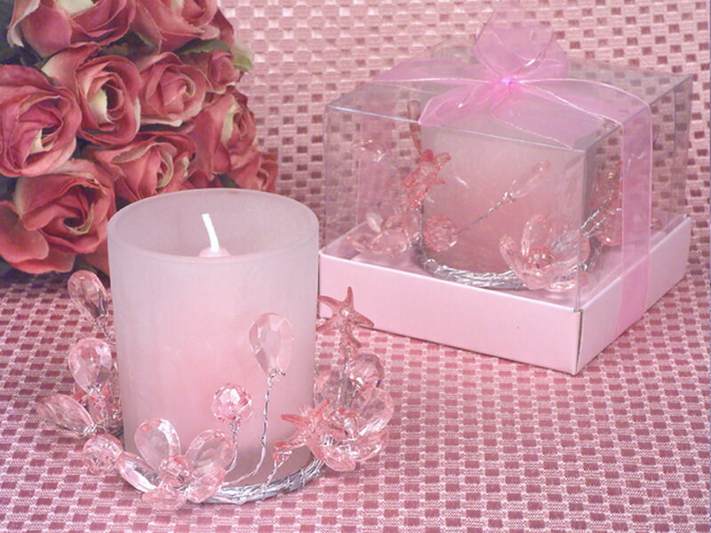 Pink Candle with Crystal Holder