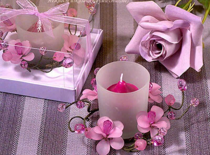 Pink Candle with Flowers — Serene