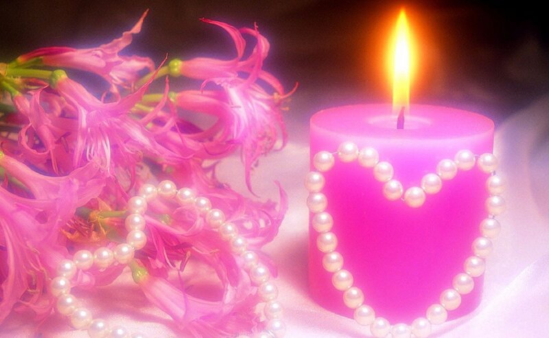 Pink Candle with Flowers