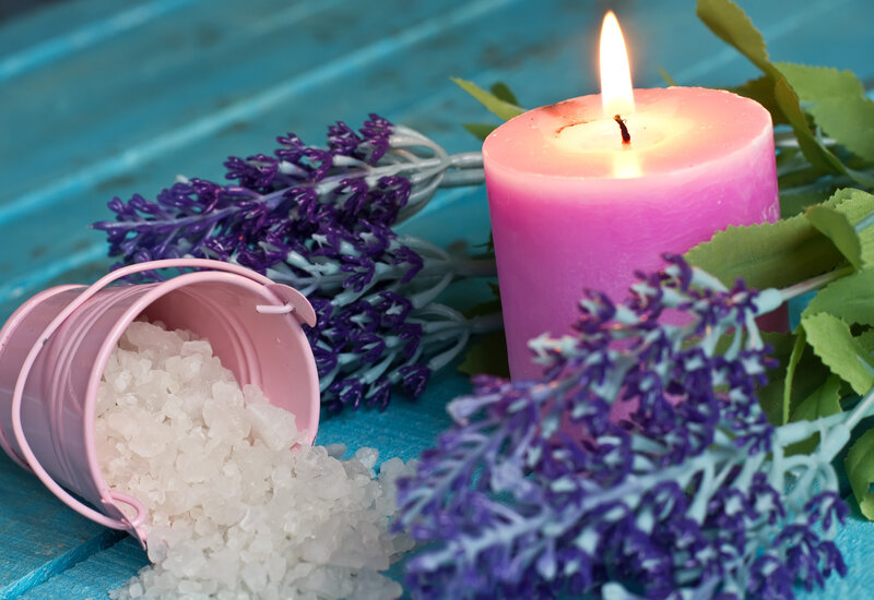 Pink Candle with Lavender