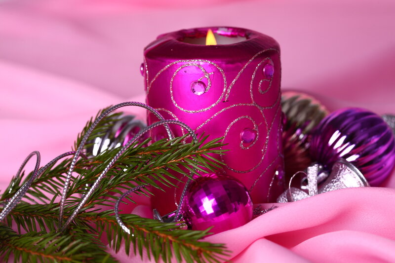 Pink Candle with Ornaments
