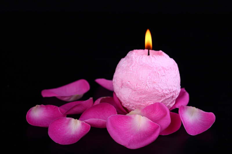 Pink Candle with Rose Petals — Serene