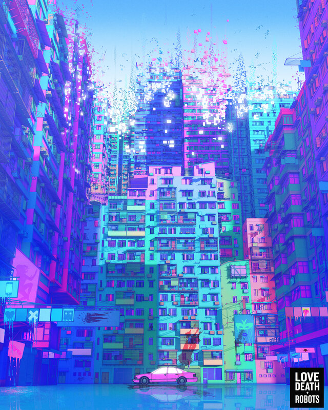 Pink Car in City — Dystopian