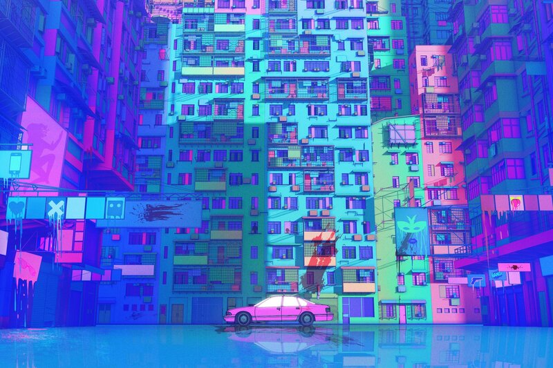 Pink Car in City