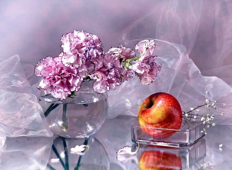 Pink Carnations and Apple